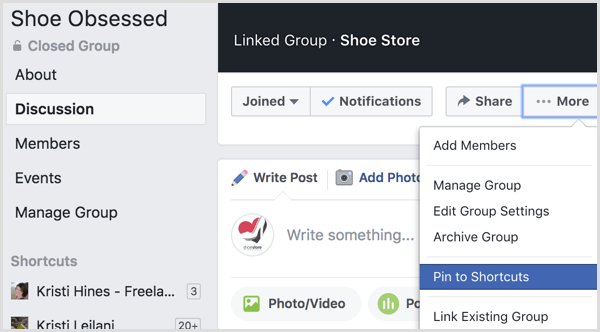 A Facebook hozzáadja a csoportot a parancsikonokhoz
