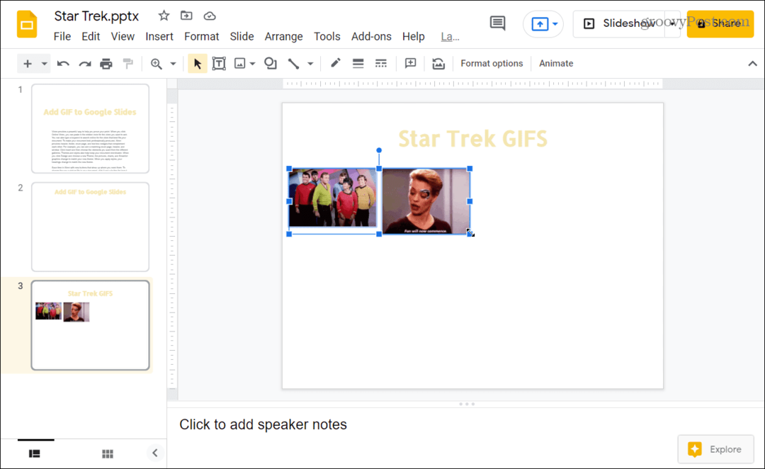GIFS beszúrva a Google Diák prezentációjába