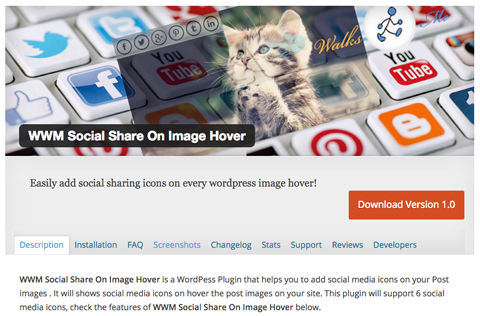 wwm social share on image hover plugin képernyőkép