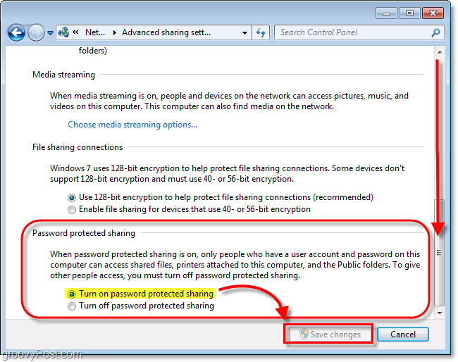 engedélyezze a Windows 7 rendszerben a helyileg megosztott fájlok jelszavas védelmét