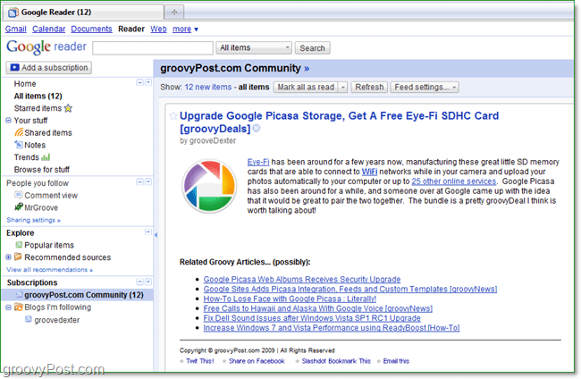 Az alapértelmezett Firefox RSS megjelenítő cseréje a Google Readerre