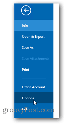 Office 2013 színváltás - kattintson a lehetőségekre