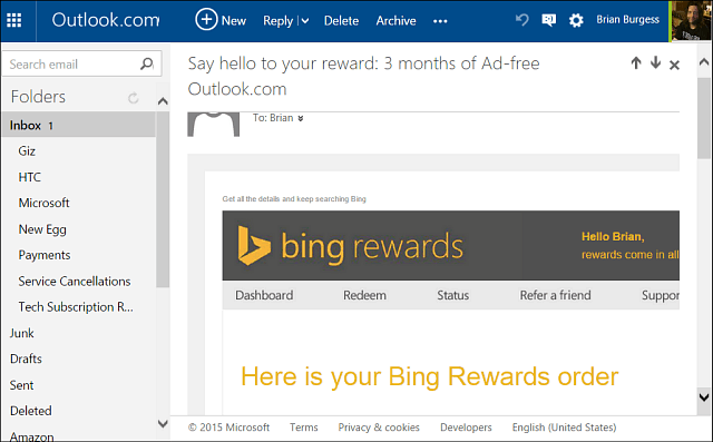 Szerezzen hirdetésmentes Oultook.com webhelyet egész évben a Bing jutalmakkal