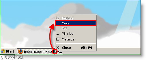 Windows XP képernyőképe - Ablak áthelyezése