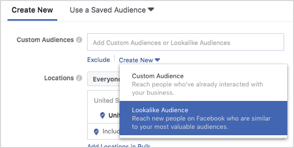 Facebook megjelenésű közönség létrehozása.