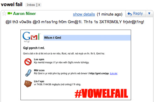 A Gmail 2010 április bolondok magánhangzói hibája