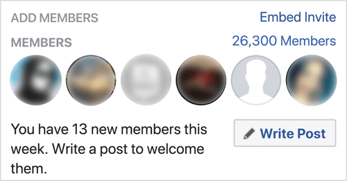 Kattintson a Bejegyzés írása elemre az új Facebook-csoporttagok fogadásához.