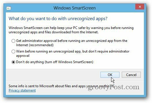 SmartScreen beállítás
