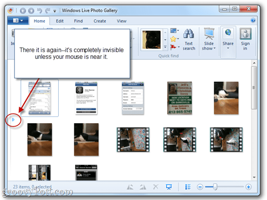A navigációs ablaktábla megjelenítése / elrejtése a Windows Live Photo Gallery 2011 programban