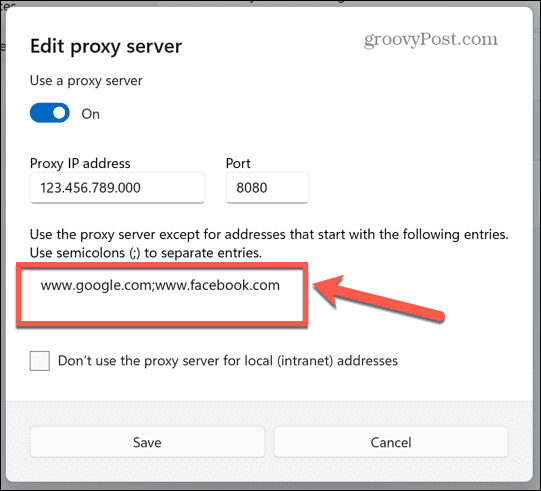 Windows proxy kivételek