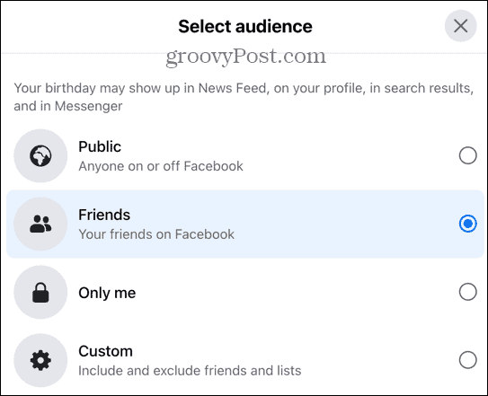 facebook közönségbeállítások