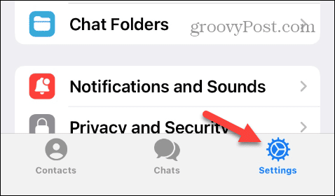 Beállítások ikon a Telegramban az iPhone-on