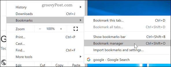 A könyvjelzőkezelő elérése a Chrome-ban