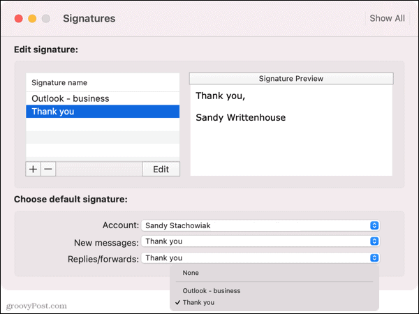 Válasszon alapértelmezett aláírást az Outlook programban