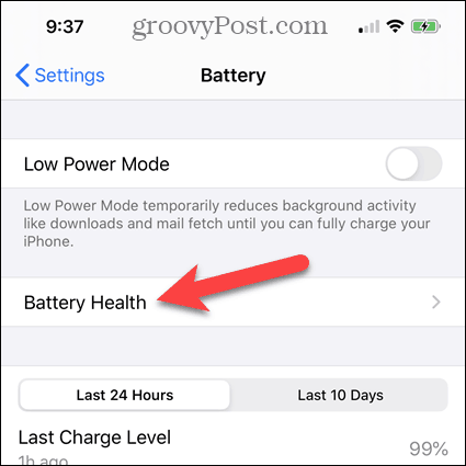 Érintse meg az Akkumulátor állapotát az iPhone akkumulátor képernyőjén