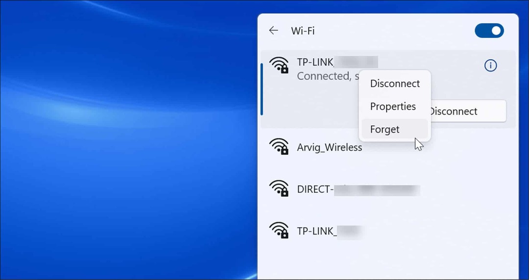 felejtsd el a wi-fi hálózatot a Windows 11 rendszeren