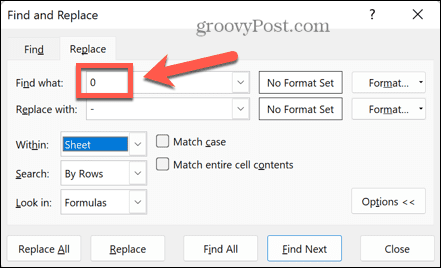 excel nullát találni