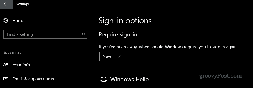 A bejelentkezési képernyő letiltása a Windows 10 eszköz felébresztésekor