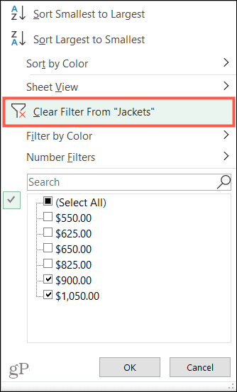 Szűrők törlése az Excelben
