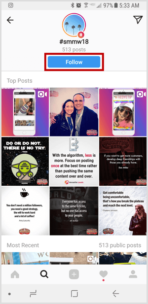 Az Instagram követi a hashtaget