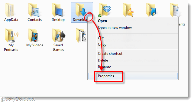 A Windows mappa tulajdonságai a letöltésekhez