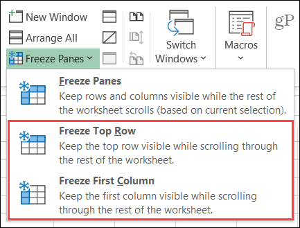 Oszlop vagy sor befagyasztása az Excel programban Windows rendszeren