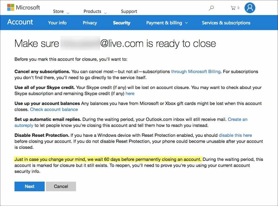 A Hotmail, a Windows Live és az Outlook fiók végleges törlése