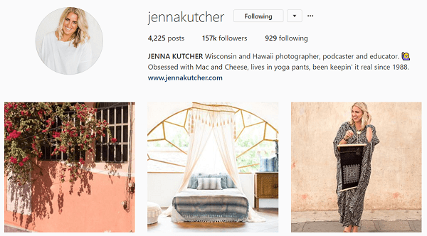 Jenna úgy gondol az Instagram hírcsatornájára, mint egy magazin.