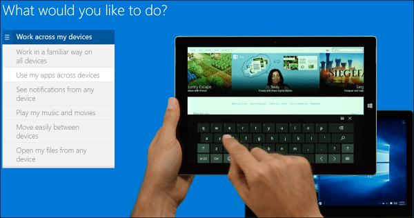 A Windows 10 bemutatója egy böngészőben telepítés nélkül
