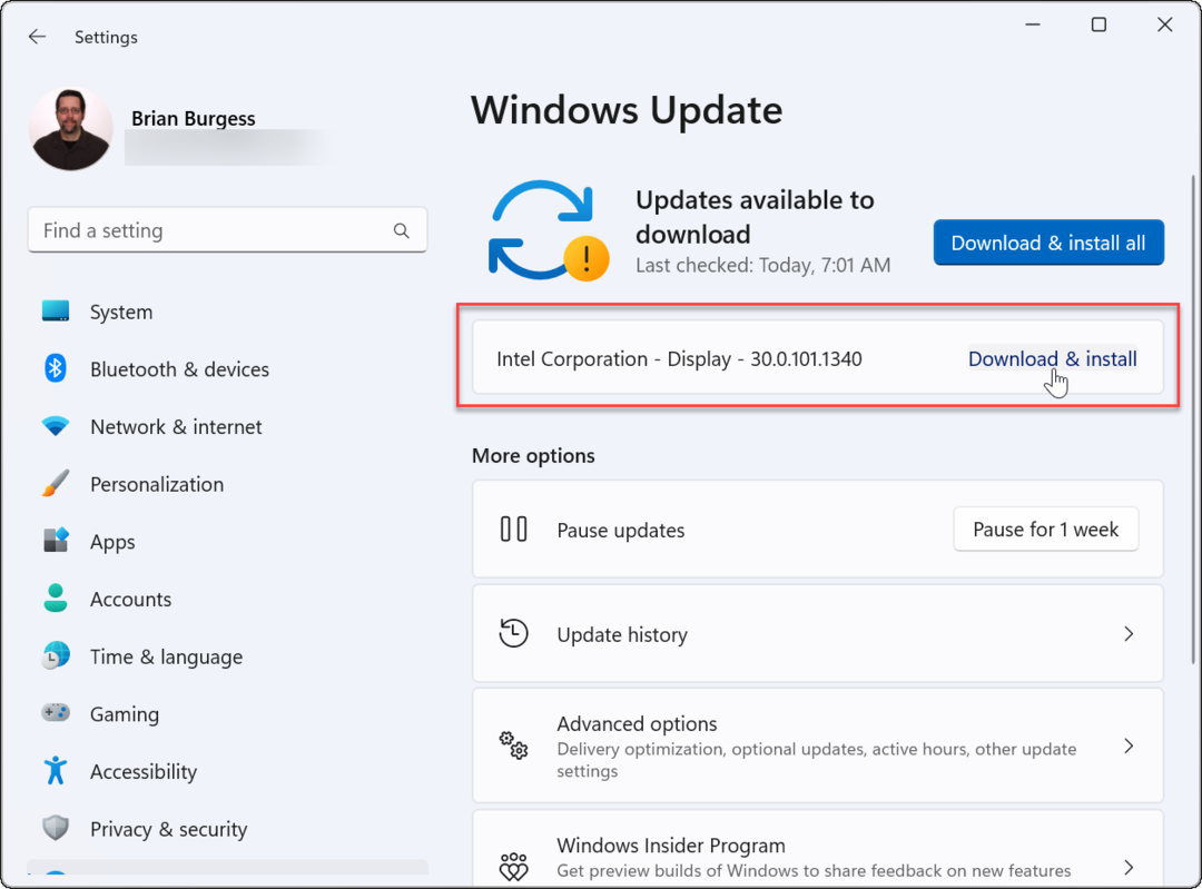 Windows Update illesztőprogram
