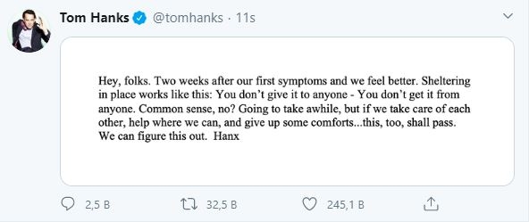 Tom Hanks meggyógyult