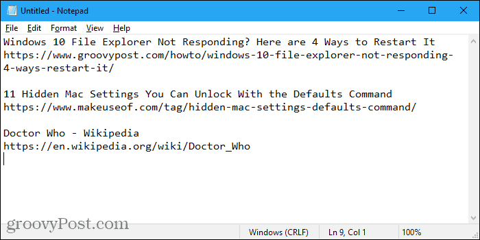 A Firefoxból a Notepadba másolt URL-ek a FoxyTabs segítségével