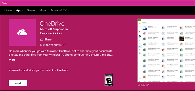 OneDrive alkalmazás Windows 10