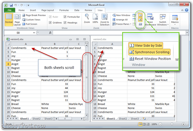 szinkronizált görgetés az ms office 2010 excel programmal