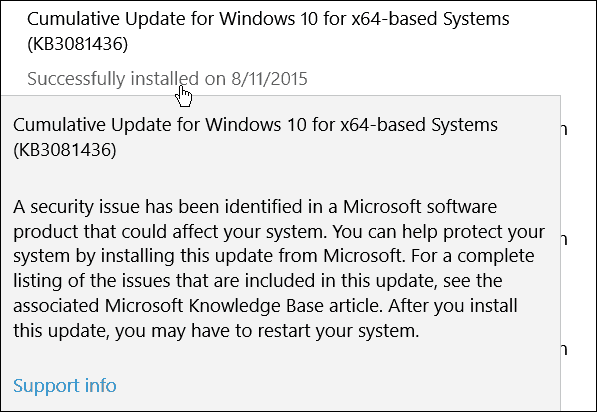 A Microsoft második összesített frissítése a Windows 10 rendszerhez (KB3081436)