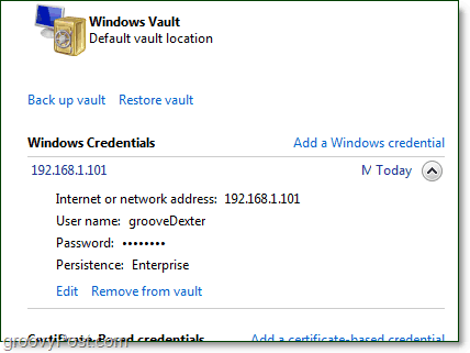 a tárolt hitelesítő adatok a Windows 7 tárolóból szerkeszthetők
