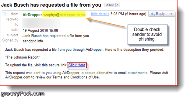 AirDropper Dropbox - E-mailt kérő fájl