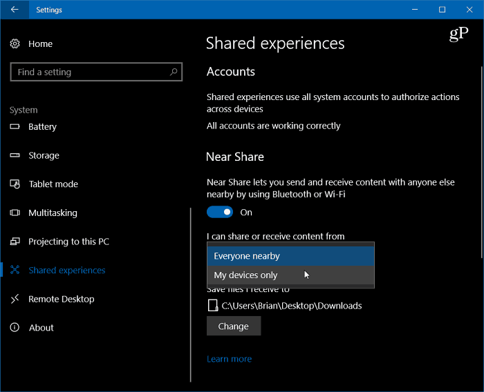 1 Engedélyezze a Windows 10 közeli megosztás beállításait