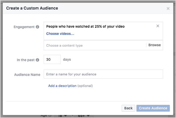 A Facebook egyedi közönsége a videomegtekintések alapján 30 nap alatt.