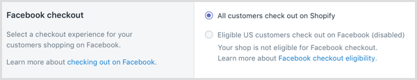 A Shopify-ban válassza ki a fizetési élményt a Facebookon vásárló ügyfeleinek.