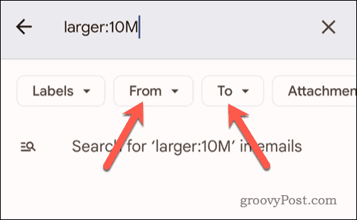 További keresési feltételek beállítása a Gmailben mobilon történő kereséshez