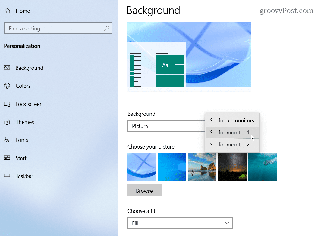 válasszon háttérkép-monitor Windows 10-et