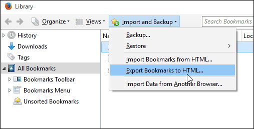 7 export könyvjelzők Firefox