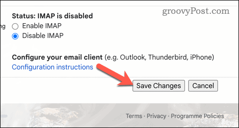 Gmail-módosítások mentése