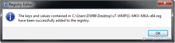 a számítógéphez sikeresen beküldött regisztrációs kulcsok