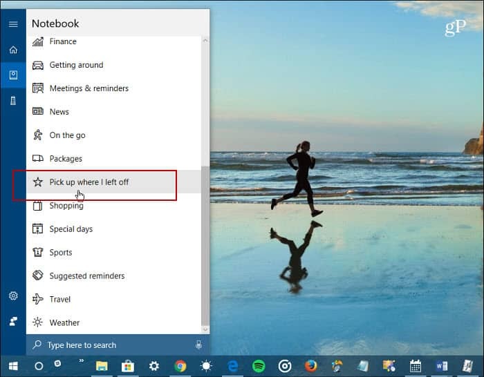 Cortana Notebook Vedd fel, ahol abbahagytam
