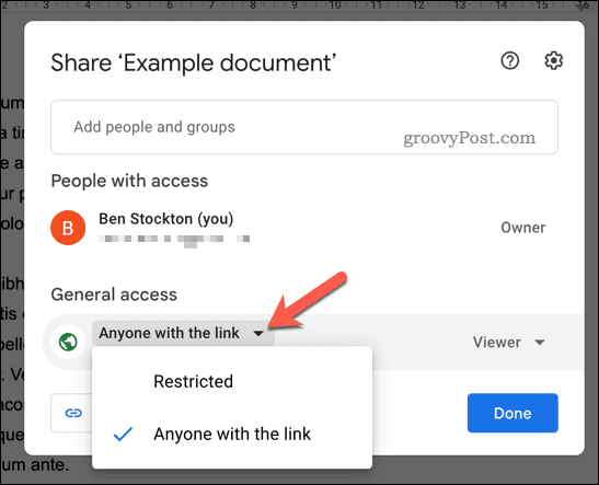 Megosztási engedélyek beállítása a Google Dokumentumok számára