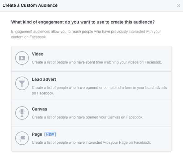 A Facebook segítségével négy elkötelezettségen alapuló egyéni közönséget hozhat létre.