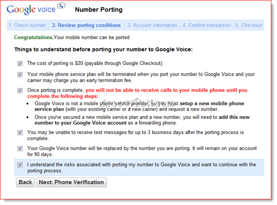 A meglévő szám portja a Google Voice-ba