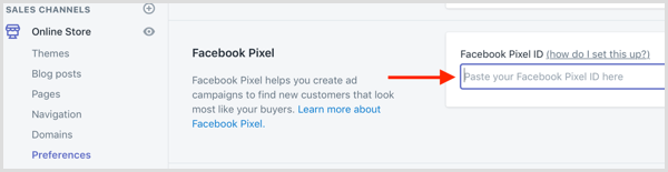 Illessze be a Facebook Pixel azonosítóját a Shopify-ba.